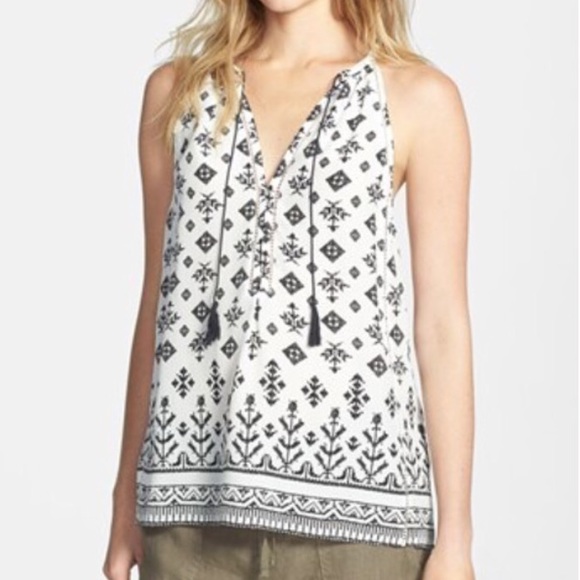 Joie Tops - ✨Joie | Eniko Tribal Print Silk Tassel Tank